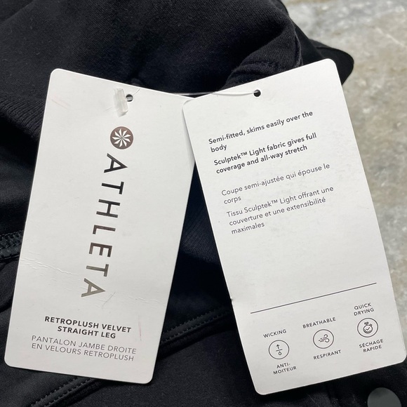 NWT ATHLETA Retroplush Velvet Straight Leg Pant  Black #467892 size MP - Picture 2 of 12